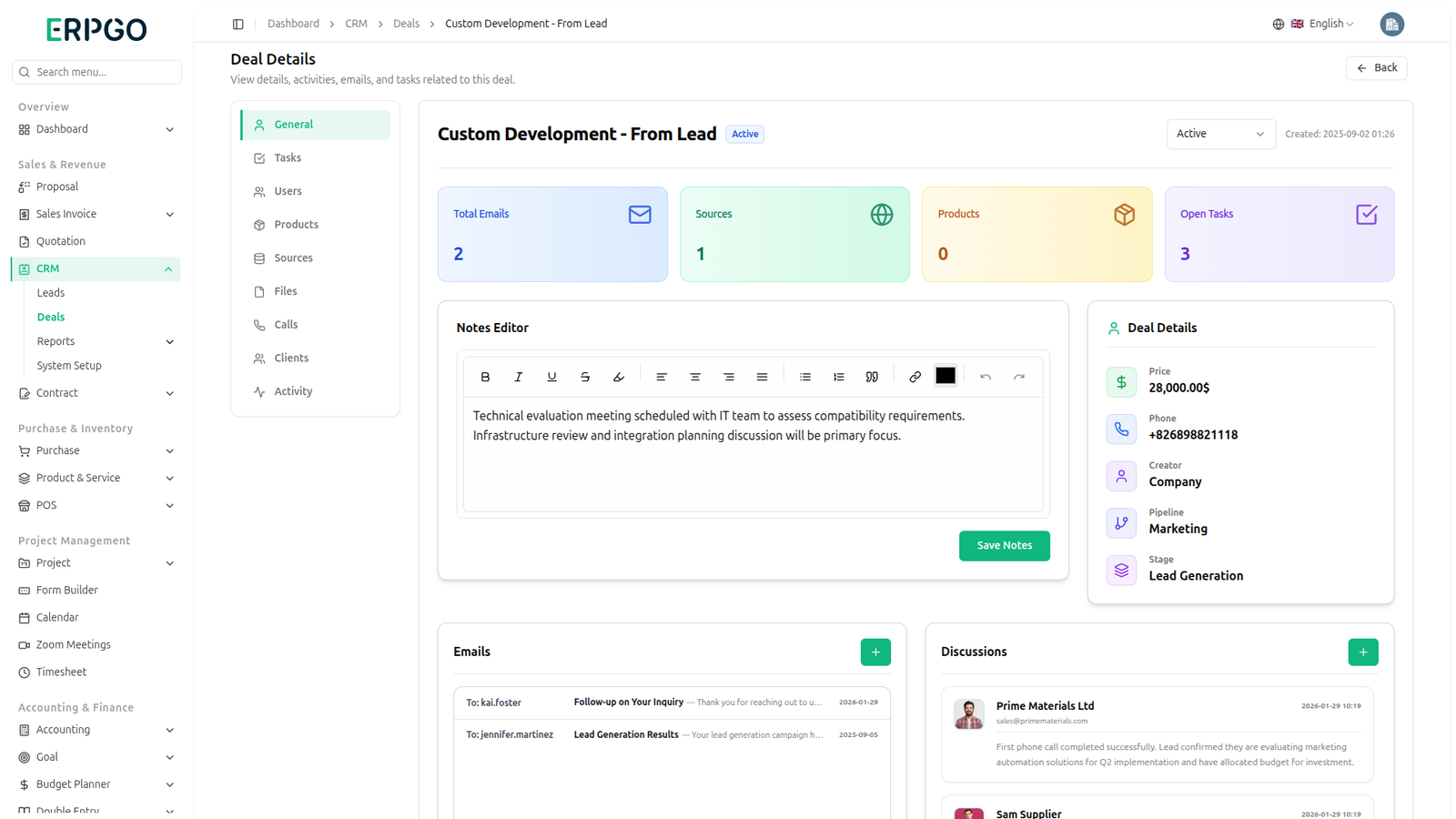 Tableau de bord Support Tickets ERPGO