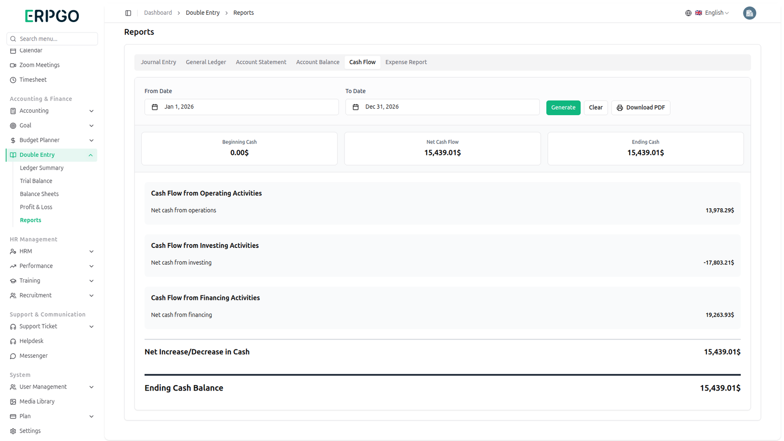 Rapports Cash Flow et Comptabilité ERPGO