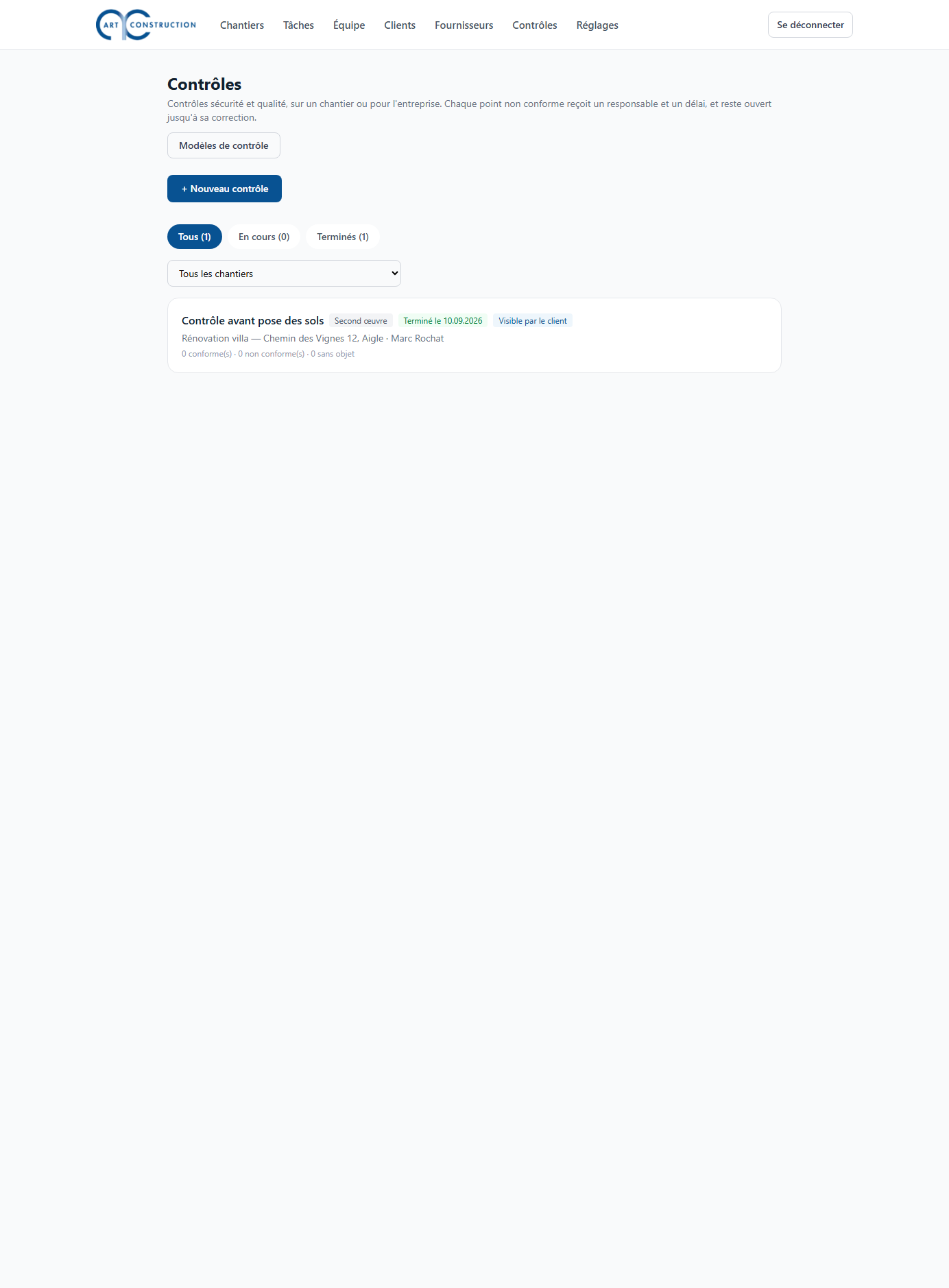 La page Contrôles