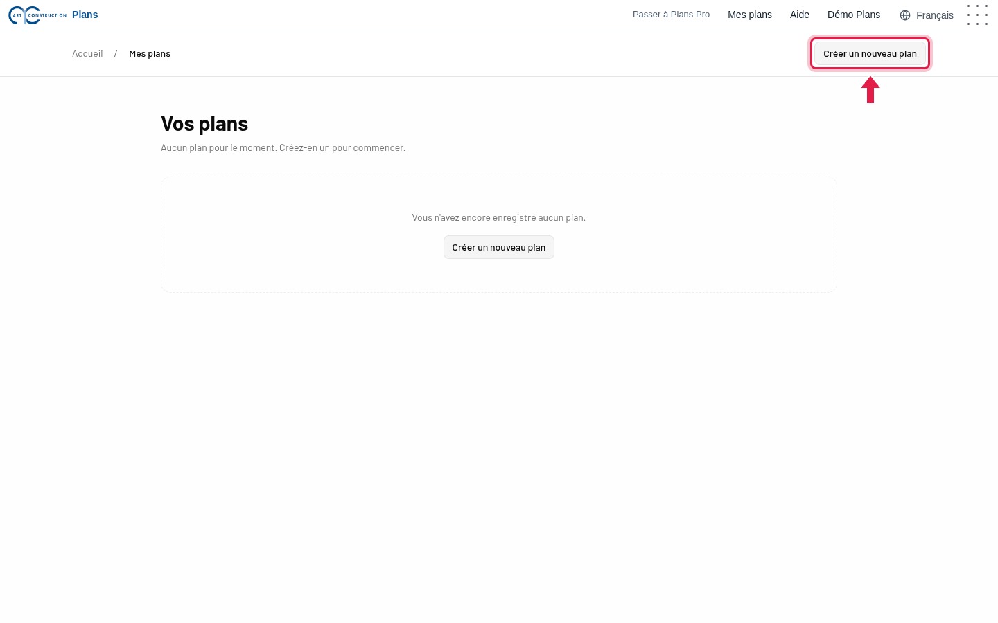 Page Mes plans, bouton Créer un nouveau plan